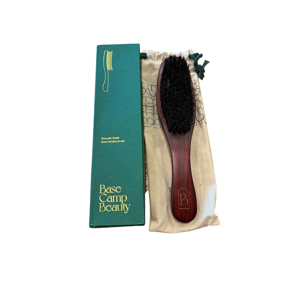 Base Camp Beauty Smooth Finish Boar Bristle Brush New W/ Pouch